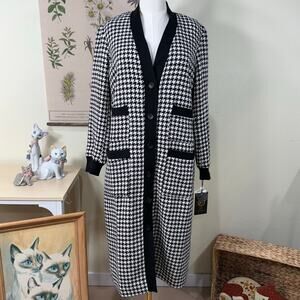 Kathy Ireland Tweed Wool Blend Coat Duster Jacket Houndstooth Heritage NWT L